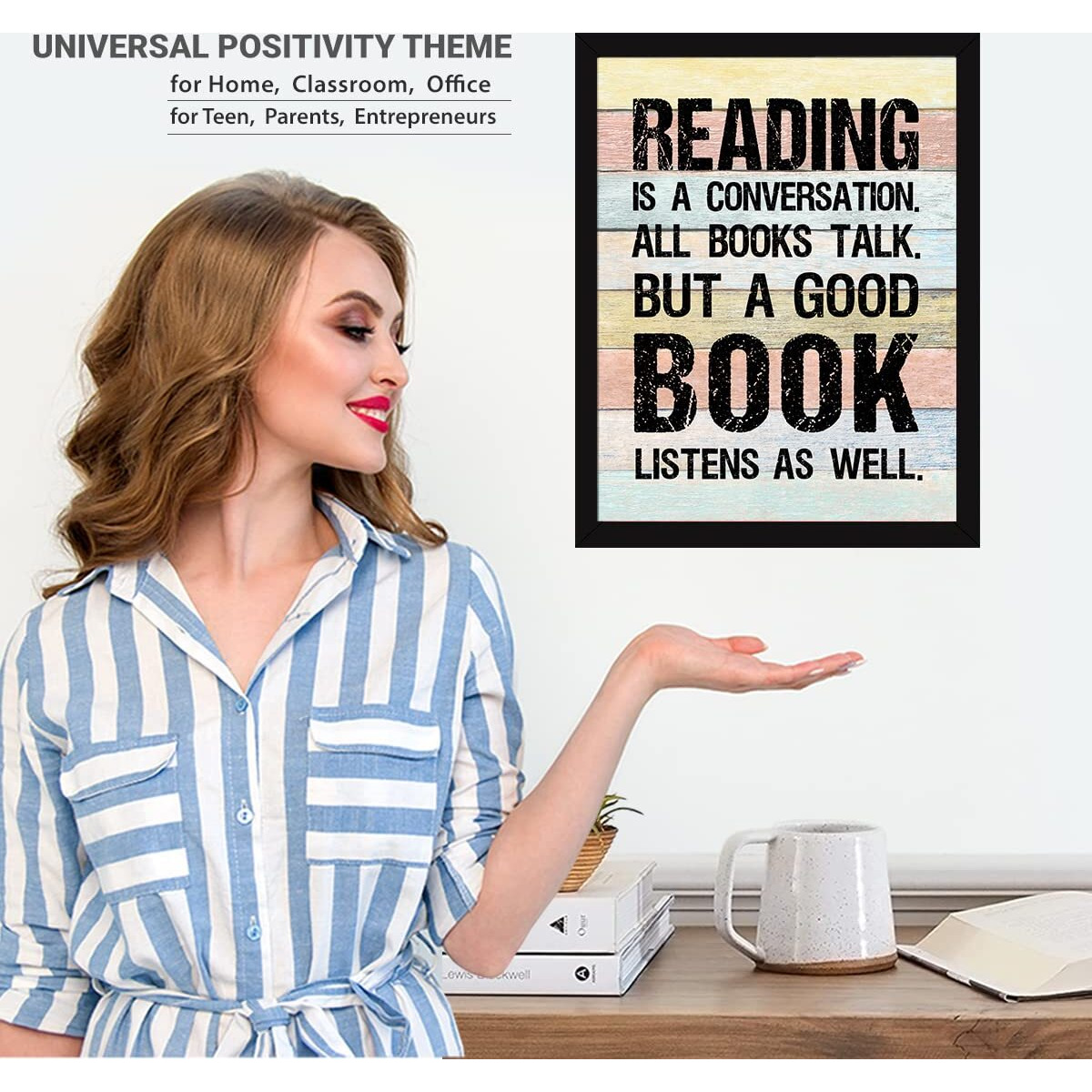 Chaka Chaundh - Book Quotes Wall Frames - Reading Quotes Frame - Book Quotes Poster - Book Wall Art Frame - (13.6 X 10.6 Inches) (Reading Is A Conversation - Vintage)