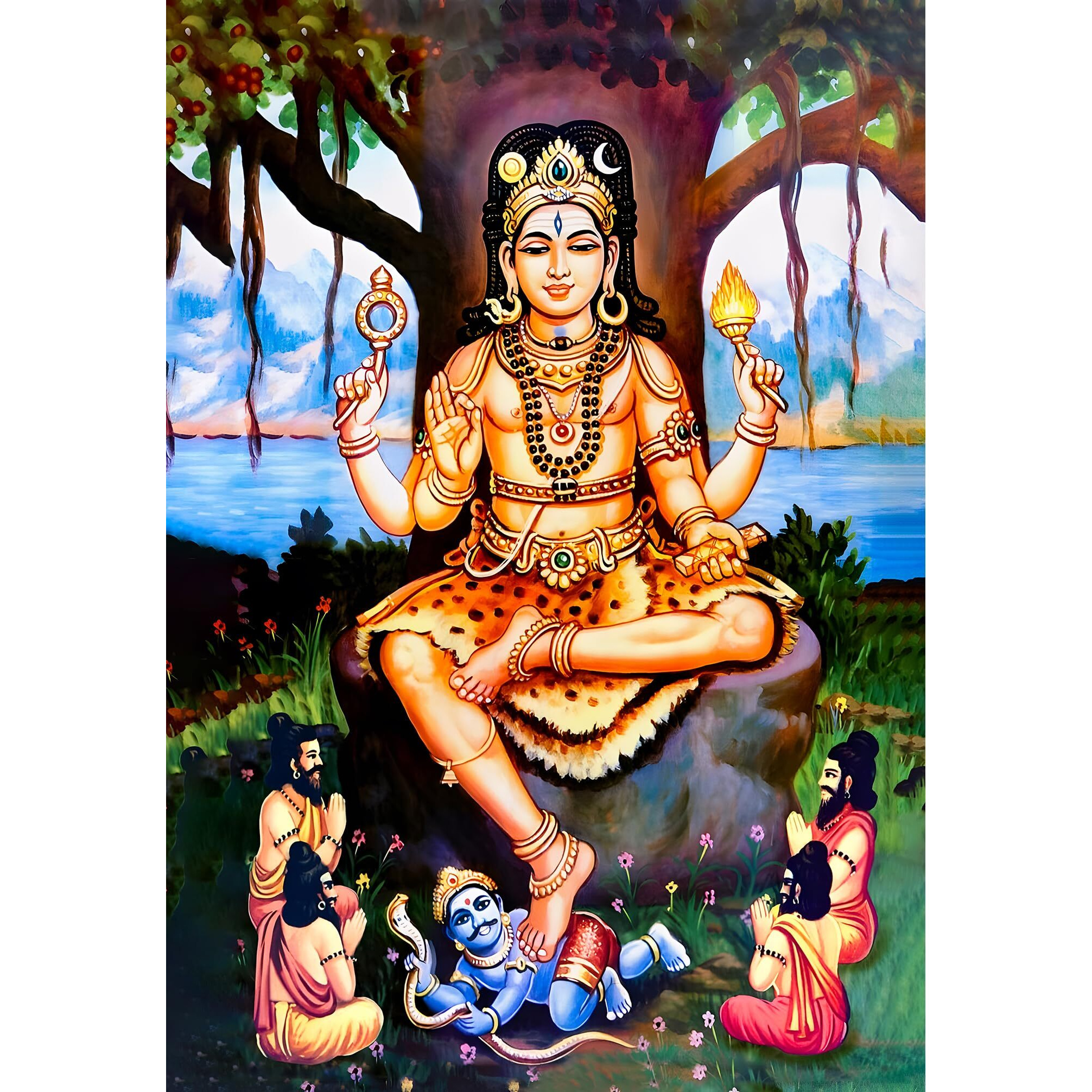 Lord Dakshinamurthy Wall Sticker | Guru Dakshinamurthy Poster For Pooja Room, Living Room Decoration | 3D Wall Art (30 X 21 Cm, Medium)