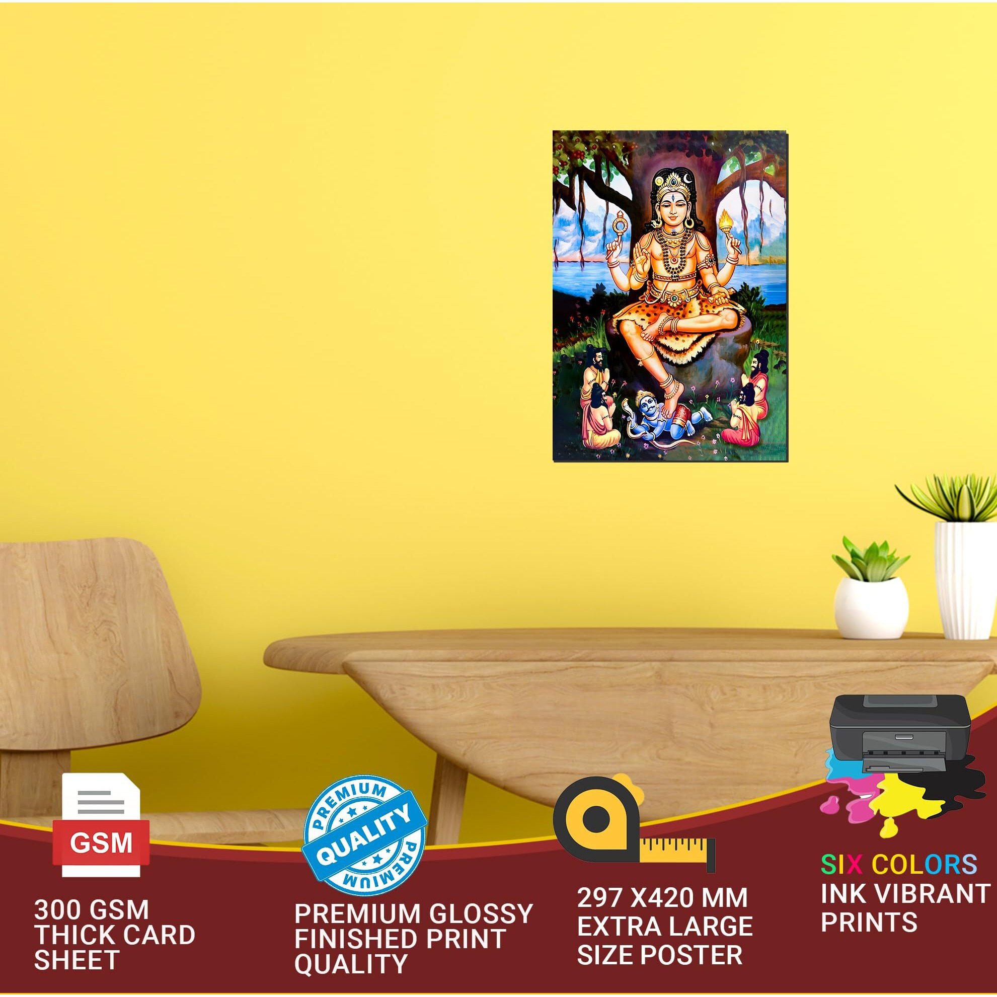 Lord Dakshinamurthy Wall Sticker | Guru Dakshinamurthy Poster For Pooja Room, Living Room Decoration | 3D Wall Art (30 X 21 Cm, Medium)