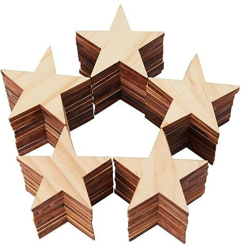 Crisell Star Shape Unfinished 2.5Mm Thick Mdf Pine Wood Pieces, Blank Wood Pieces Wooden Cutouts Ornaments For Craft Project And Party Wedding Decoration (2.5 Inch, 50)