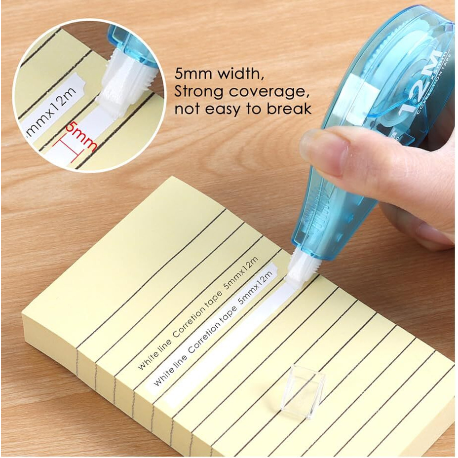 Glun 12 Meter Multipurpose Correction Tape Pack Of 2, White Strip Error Correction Tape 5Mm Thickness With Front Cap For Office, School, Project, Assignment