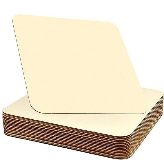 Crisell 25 Pieces 5X5 Inches Unfinished Wood Pieces Square Blank Round Corners Wooden Sheets For Diy Arts Craft Project