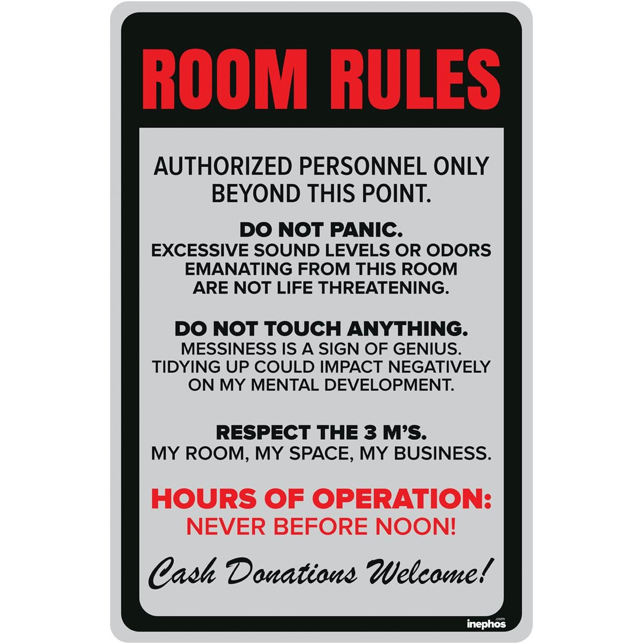 Inephos Paper Room Rules Funny Poster, Grey, 12 Inch X 18 Inch