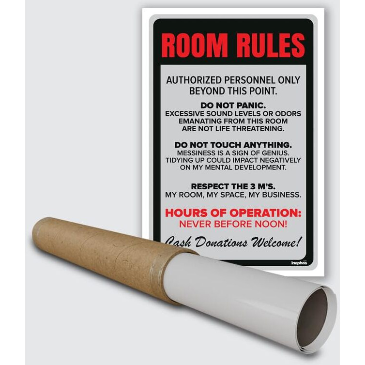 Inephos Paper Room Rules Funny Poster, Grey, 12 Inch X 18 Inch