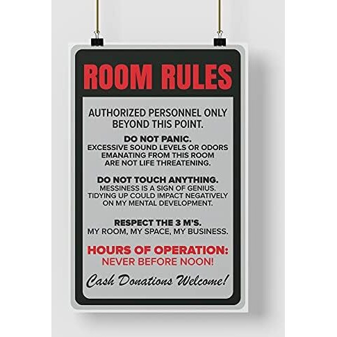 Inephos Paper Room Rules Funny Poster, Grey, 12 Inch X 18 Inch