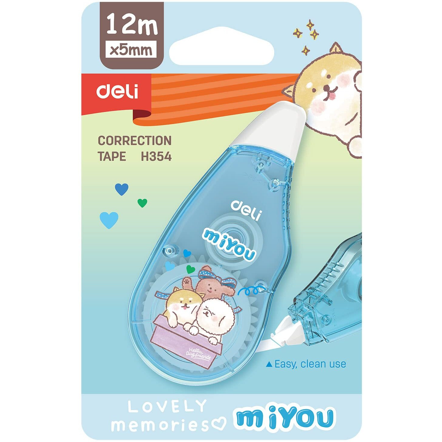 Deli Eh354 Miyou School Correction Tape, Non-Toxic Correction Tape For Office, School Project, 5Mmx 12M, Blue, Pack Of 8