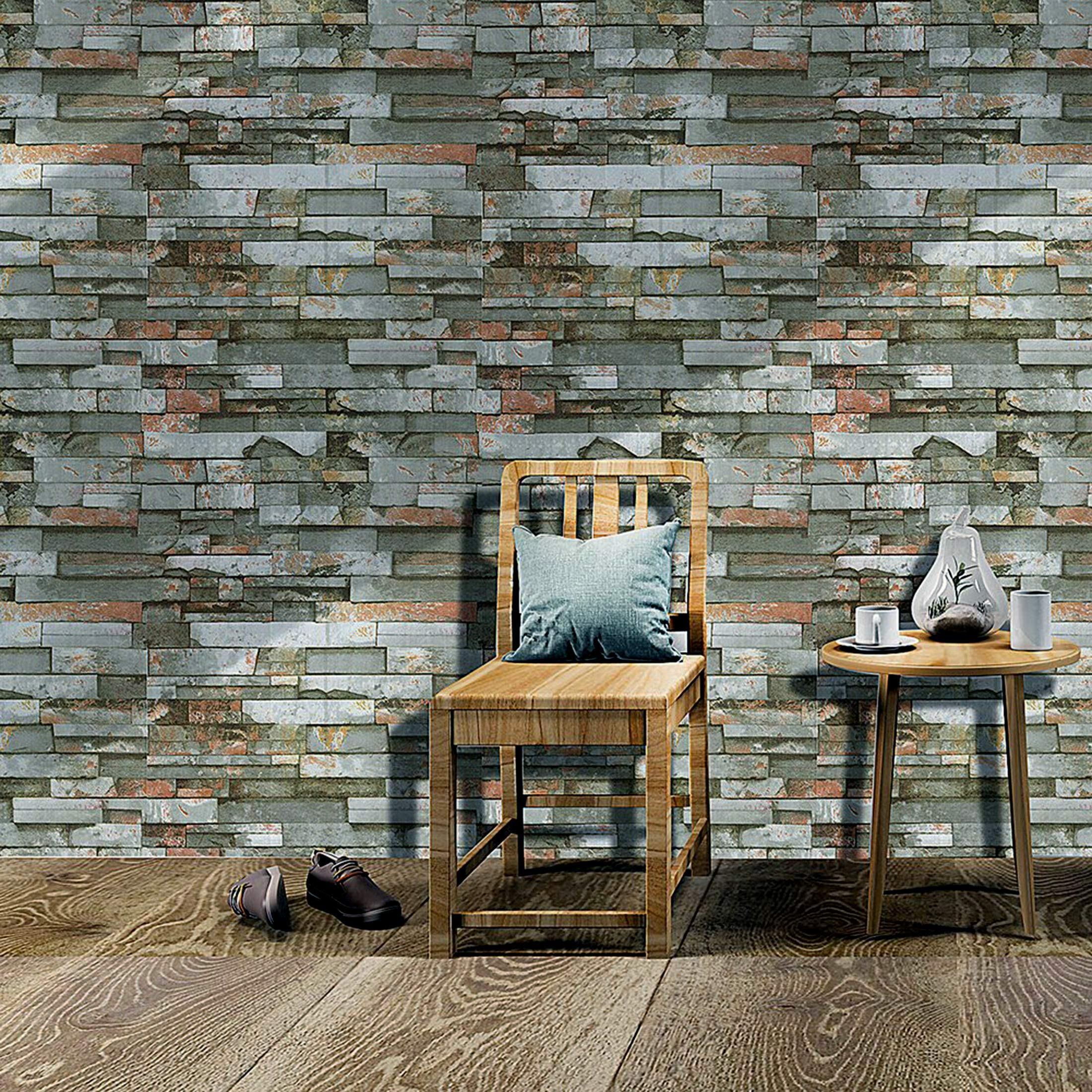 Wolpin Wall Stickers Wallpaper 3D Bricks (45 X 500 Cm) For Living Room Hall Decoration Diy Self Adhesive Vinyl, Gray
