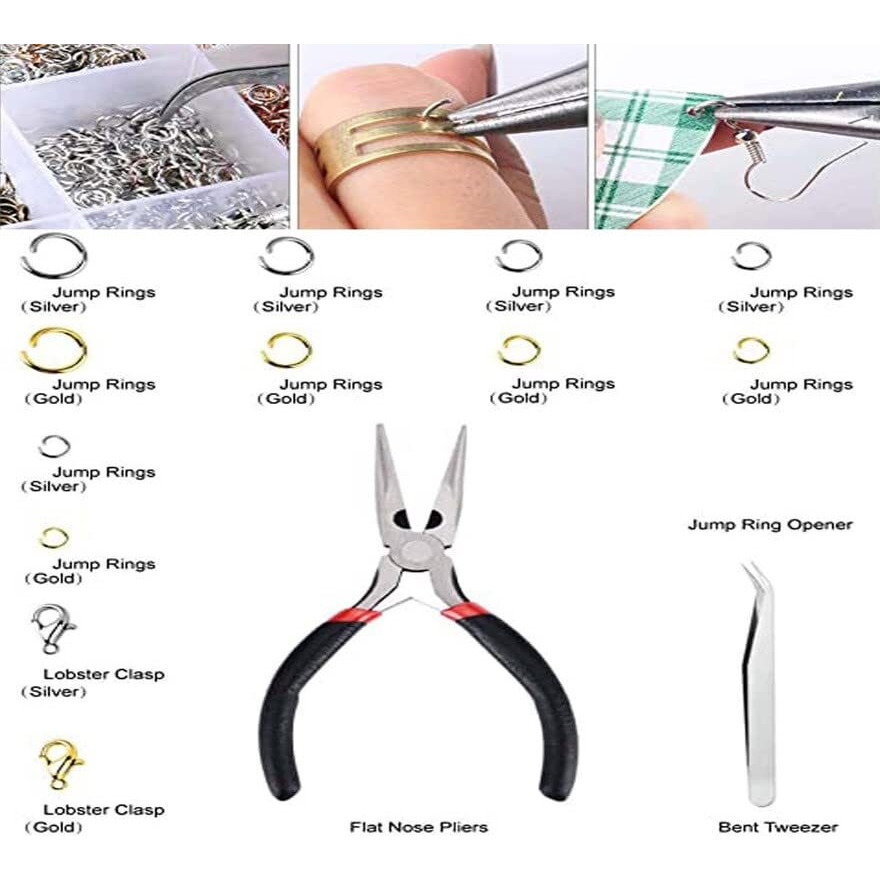 Diy Crafts 1 Kg, Nickel Silver, Open Jump Rings Kit, 20X Lobster Clasps 1X Plier 1X Tweezers, Clasps Jump Rings Opener Pliers Tweezers For Jewelry Making, Accessories R (1 Kg, Nickel Silver)