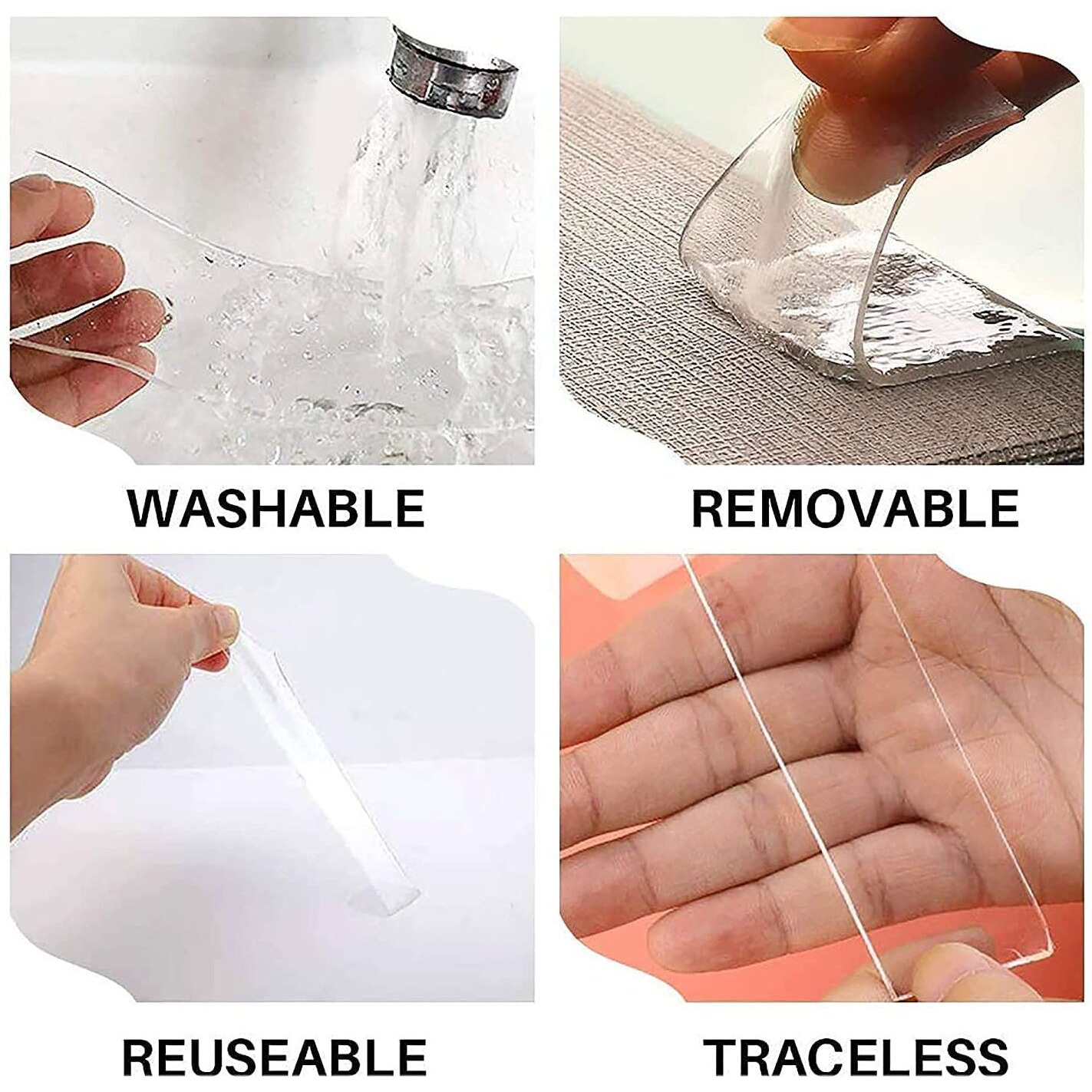 Skyzone Export Double Sided Adhesive Grip Tape | Multipurpose Removable Reusable Clear Tape | Reusable Strong Sticky Strips 3 M Waterproof Traceless Mounting Adhesive Strips For Walls Decor |