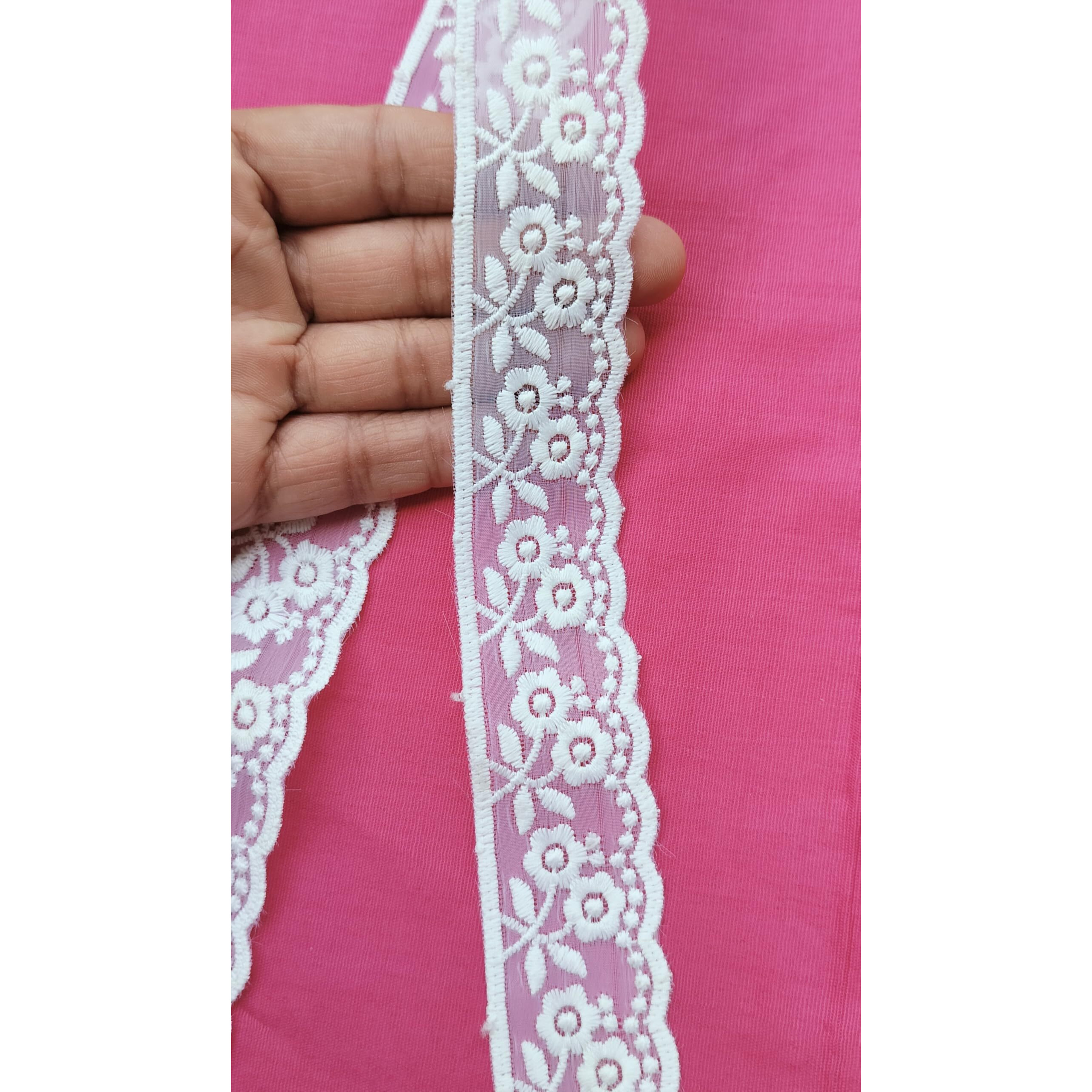 Sync White Net Lace And Border Material For Latkan Floral Flower Hanging Jhallar Tassel Embroidered Laces Applique Fabric Lace Sewing Supplies Cotton Work Lace 9 Metre