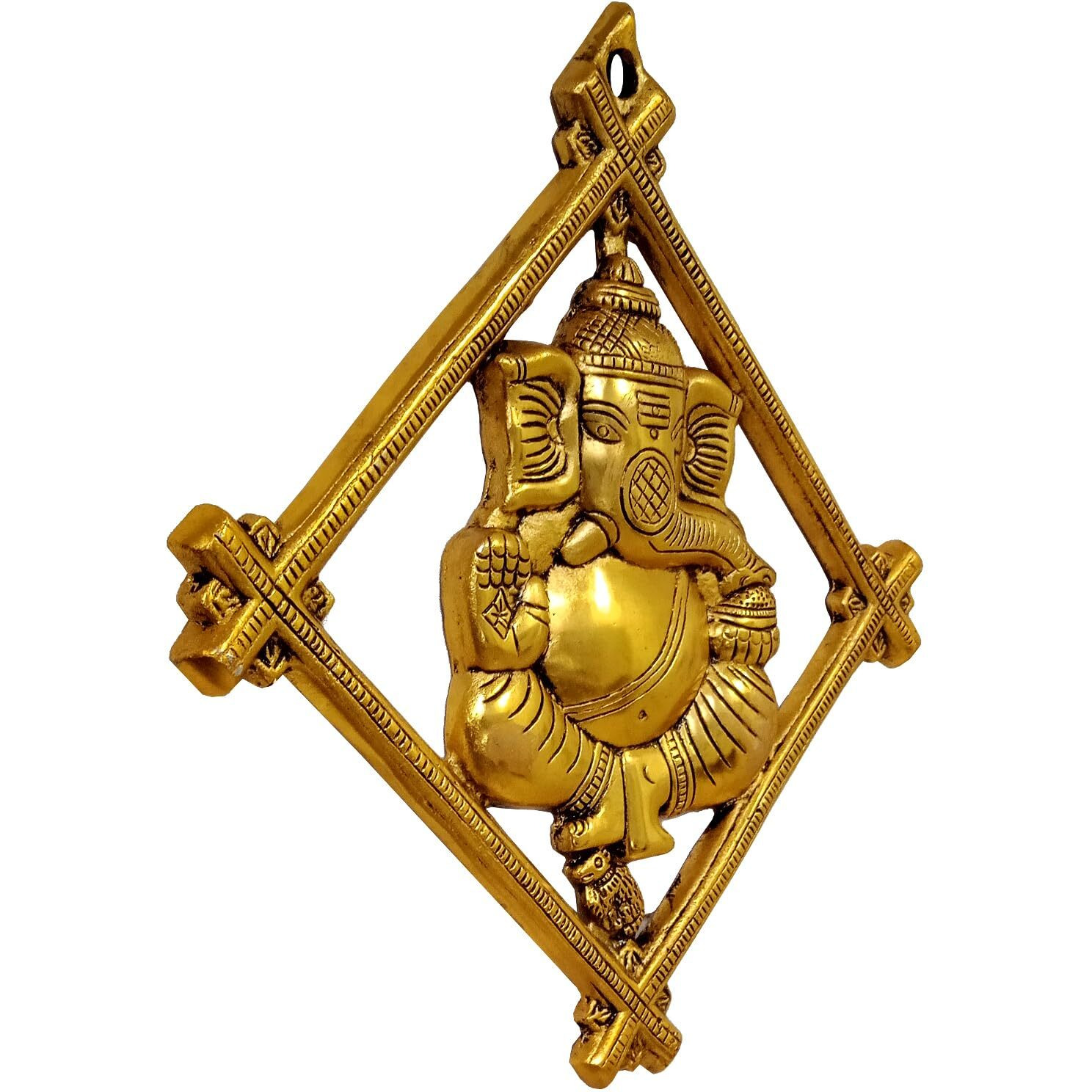 Purpledip Metal Wall Door Hanging Ganesha Ganapathi Vinayak Plaque, Golden (12682)