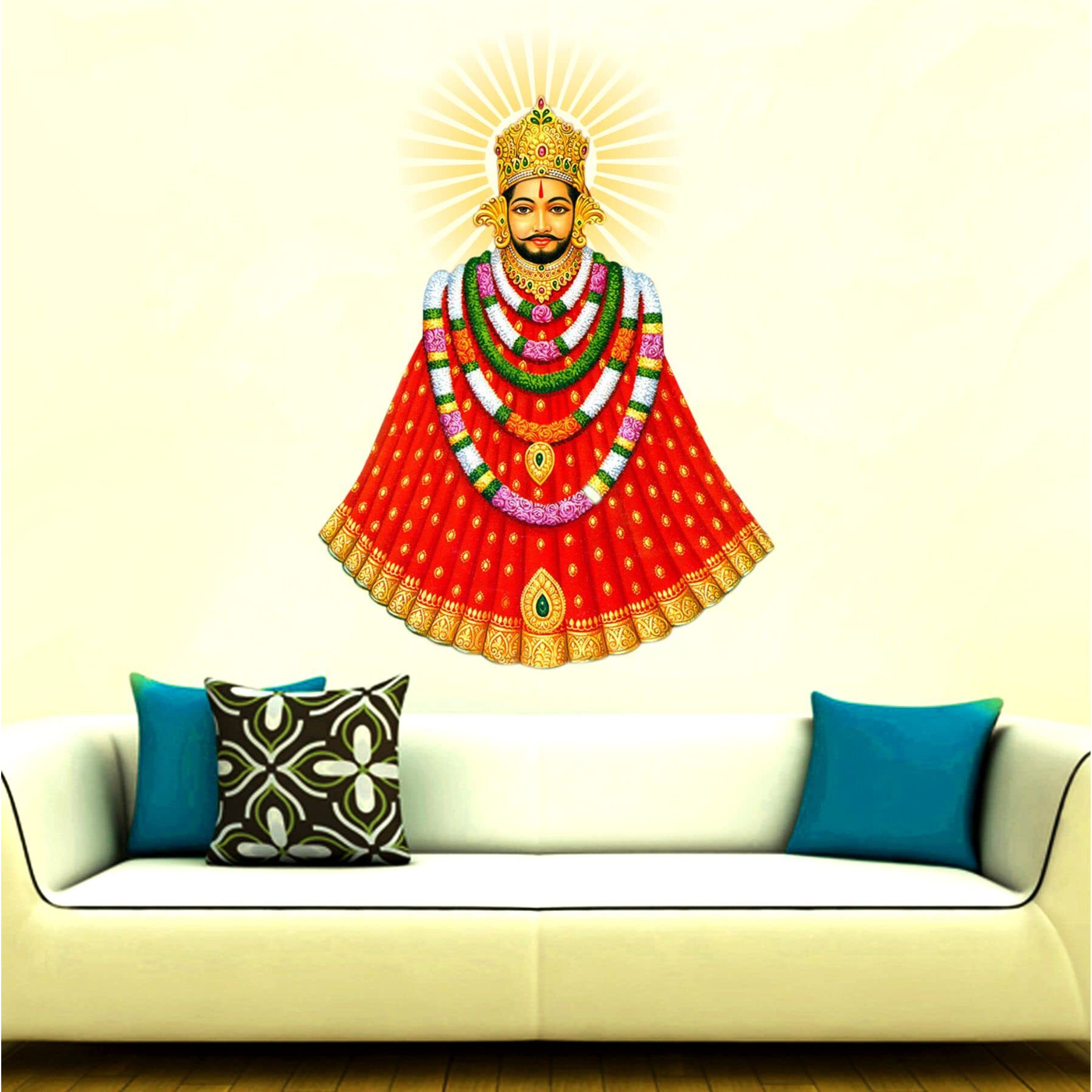 Sticker Yard Lord Khatu Shyam Ji Vinyl Multicolor Wall Stickers Standard Size 40X55Cm