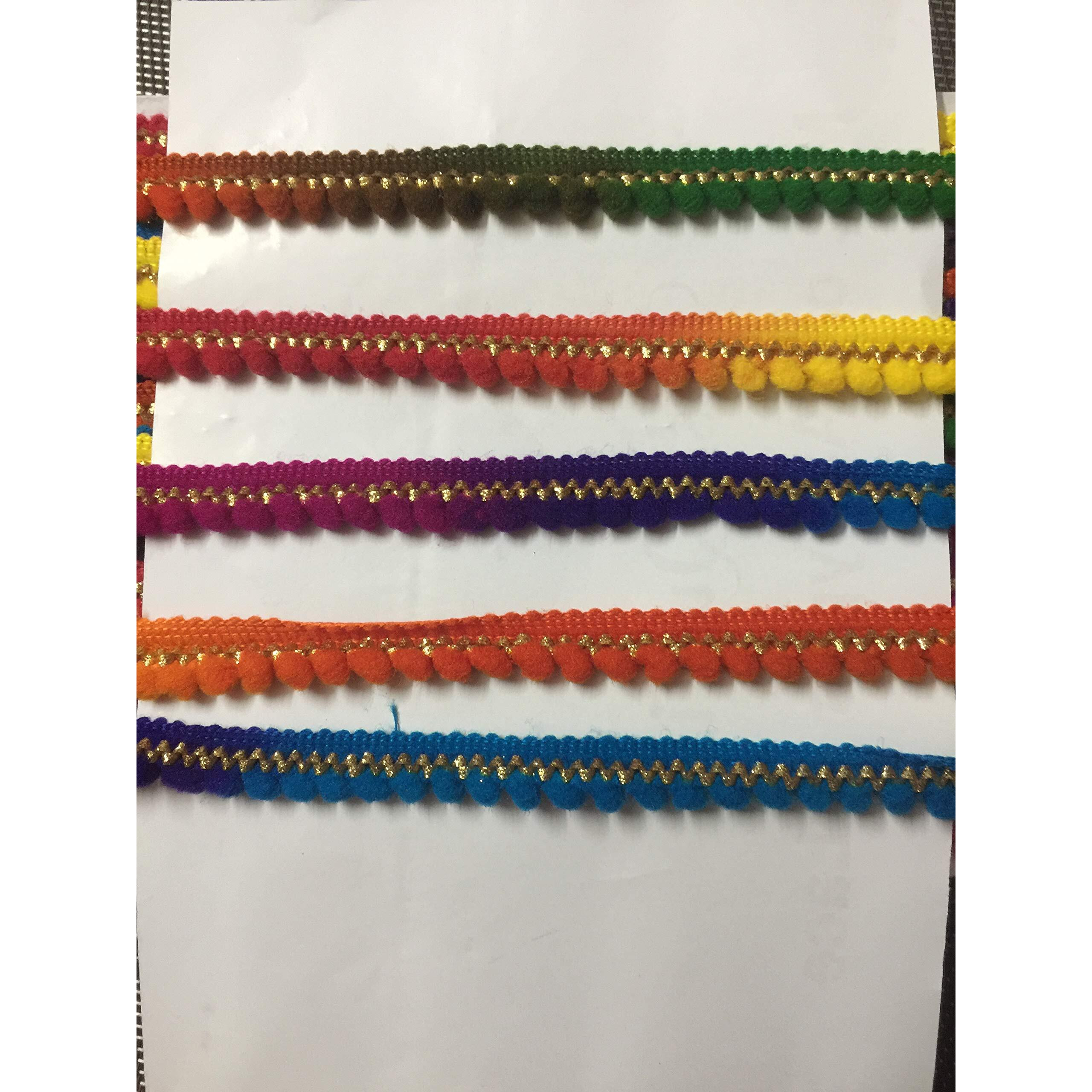 Eerafashionicing 18 Mtr Multicolor Pompom Laces For Dresses, Sarees, Lehenga, Suits And Bags Borders, Crafts