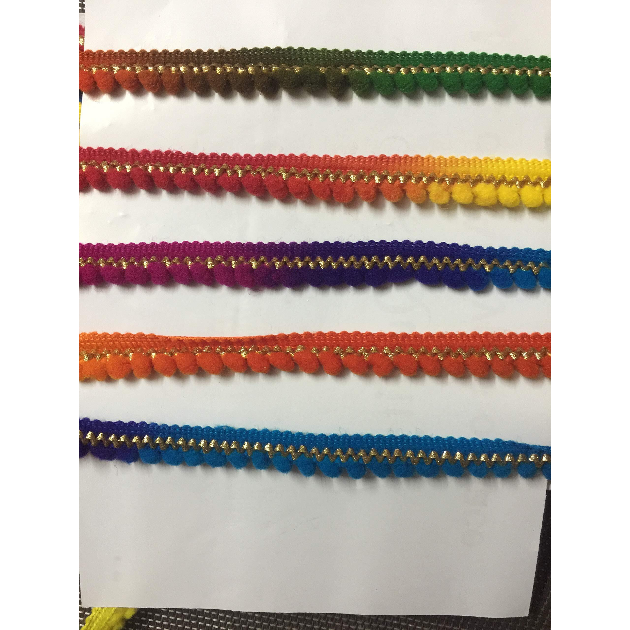Eerafashionicing 18 Mtr Multicolor Pompom Laces For Dresses, Sarees, Lehenga, Suits And Bags Borders, Crafts