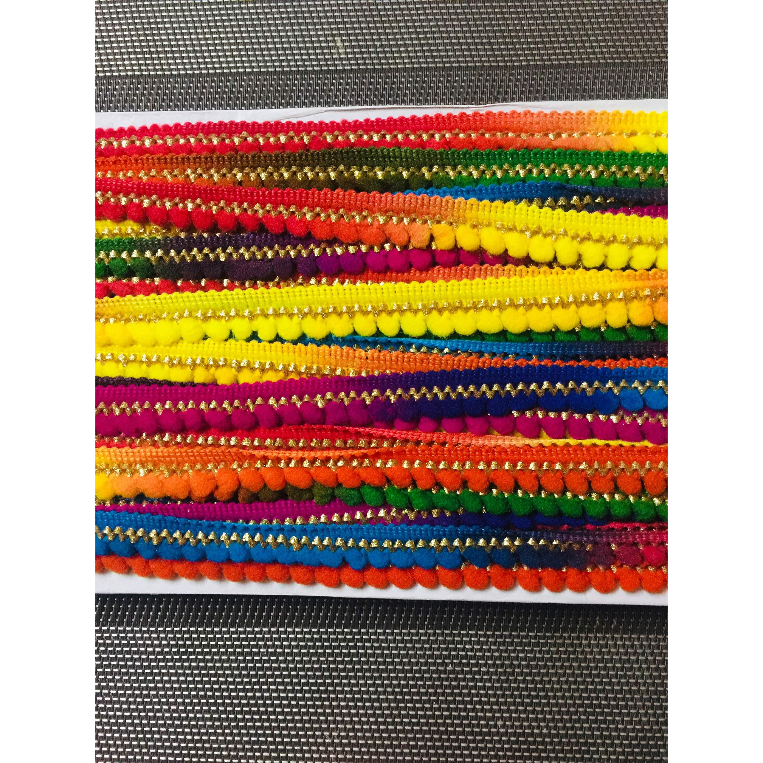 Eerafashionicing 18 Mtr Multicolor Pompom Laces For Dresses, Sarees, Lehenga, Suits And Bags Borders, Crafts
