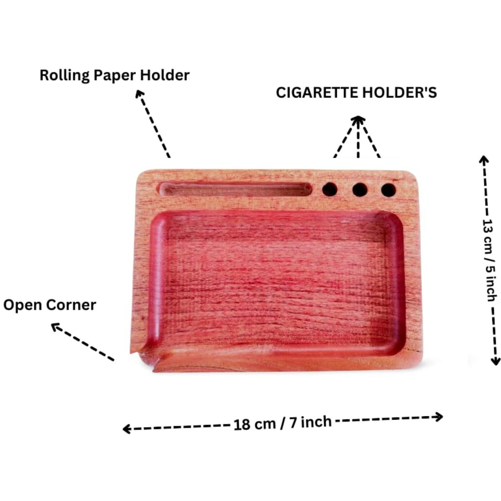 Premium Solid Wood Rolling Tray - 7" X 5" | Portable Tobacco Crushing & Cleaning Tray With Rolling Paper Slot, Cigarette Holder, And Easy-Clean Design
