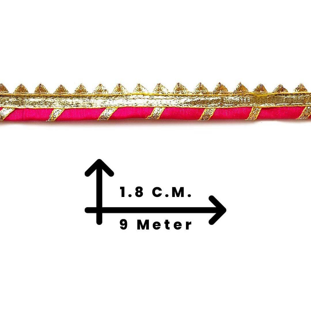 Adikala Gota Patti Piping Zari Cord Triangle Samosa Lace Border, 9 M Length, 1.8 Cm Width (Rani)
