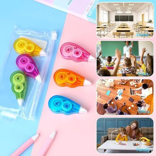 Eclet Correction Tape - Pack Of 3 Pcs Correction Tape 12 Meter X 5 Mm, For Journal, Correction Pen, Whitener For Correction, Stationary Items, Correction Pen Tape (Any 3 Random Color Sent) E