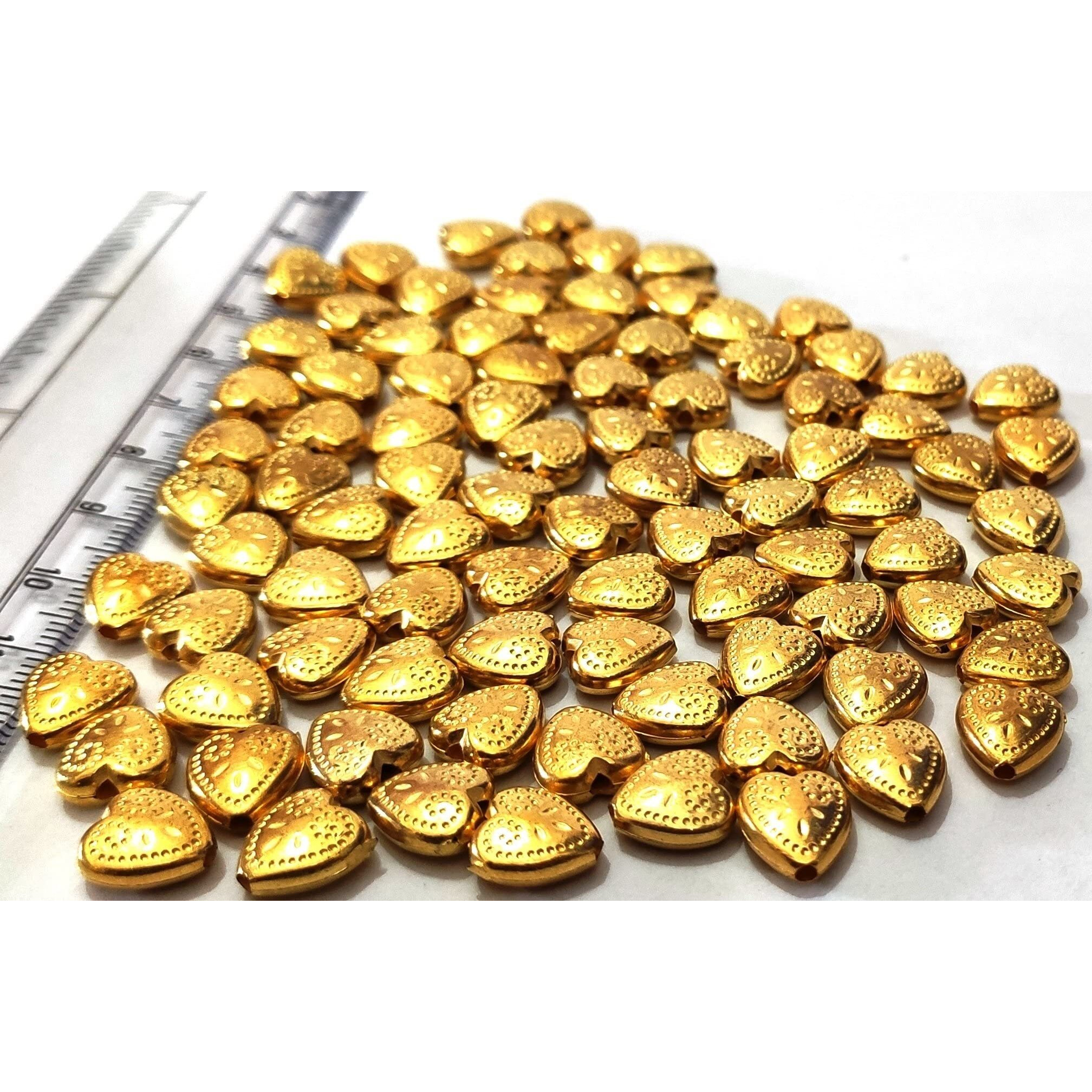 Get-Set-Go Golden Color Plastic Beads (300 Pcs) For Jewellery Making, Arts And Crafts Work, Necklace, Bracelet Earring Diy Kit (Heart)