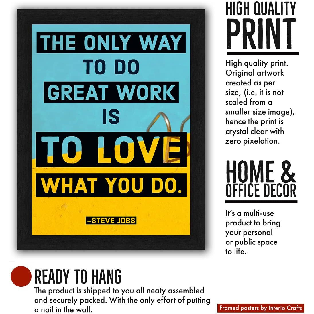 Interio Crafts Motivational Framed Posters - Steve Jobs Quote For Office And Home Wall Decor (Frame Size - 13&quotX10" Inches, Material - Synthetic Wood)