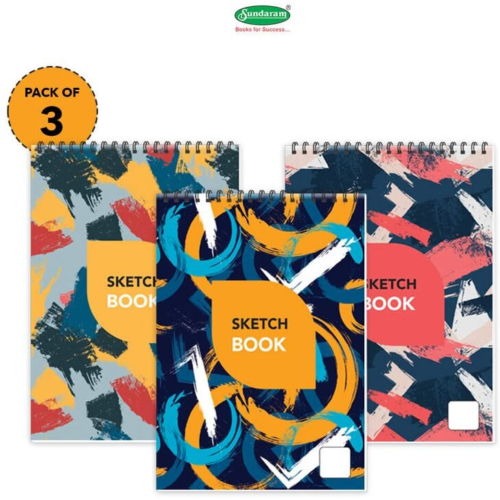 Sundaram A4 Sketch Book Spiral Bound, 36 Pages, [18 Sheets ] 29.5 X 21 Cm Plain [Pack Of 3 ]