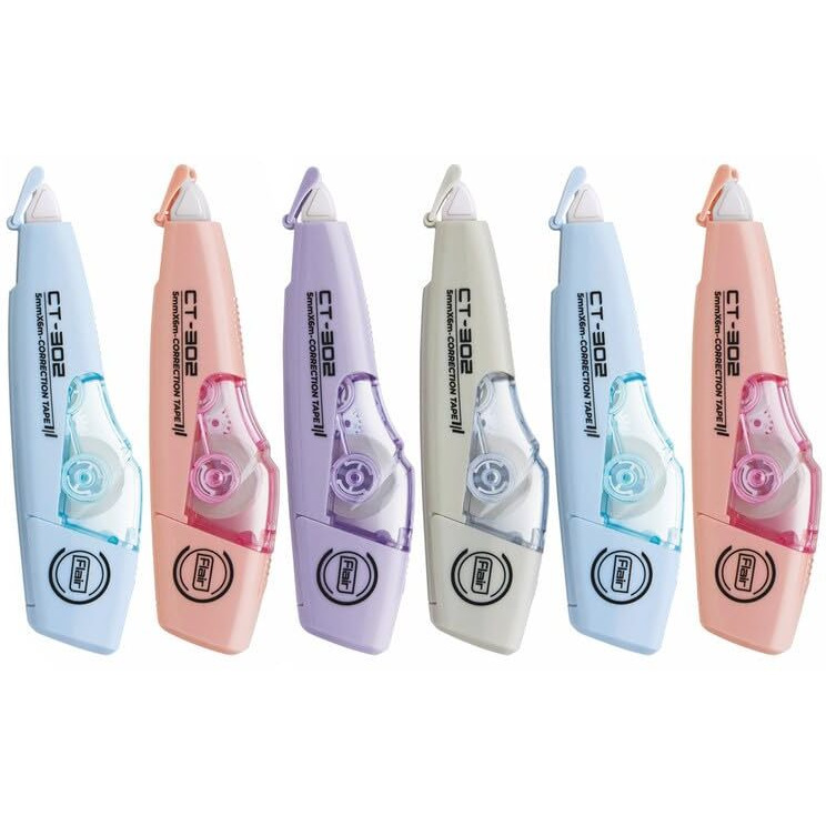 Flair Ct 302 Correction Tape | Non-Toxic & Tear Resistant | 5Mm X 6M | Pack Of 6 - Body Color May Vary