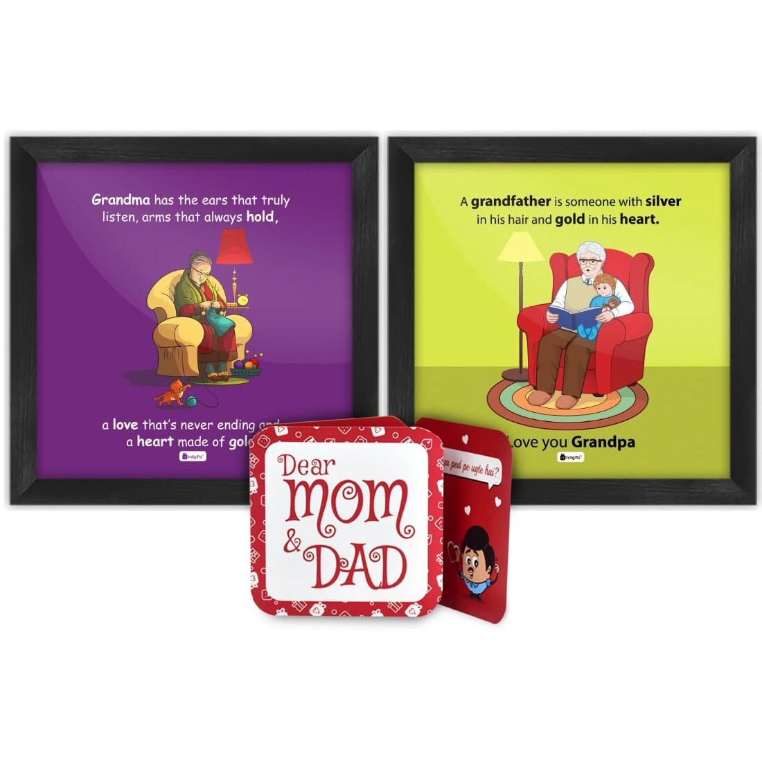 Indigifts Poster Frame For Grand Parents |Set Of 2 Photo Frames| 6X6 Inches|Granddad & Grandmom Quote| Gift For Grand Mother