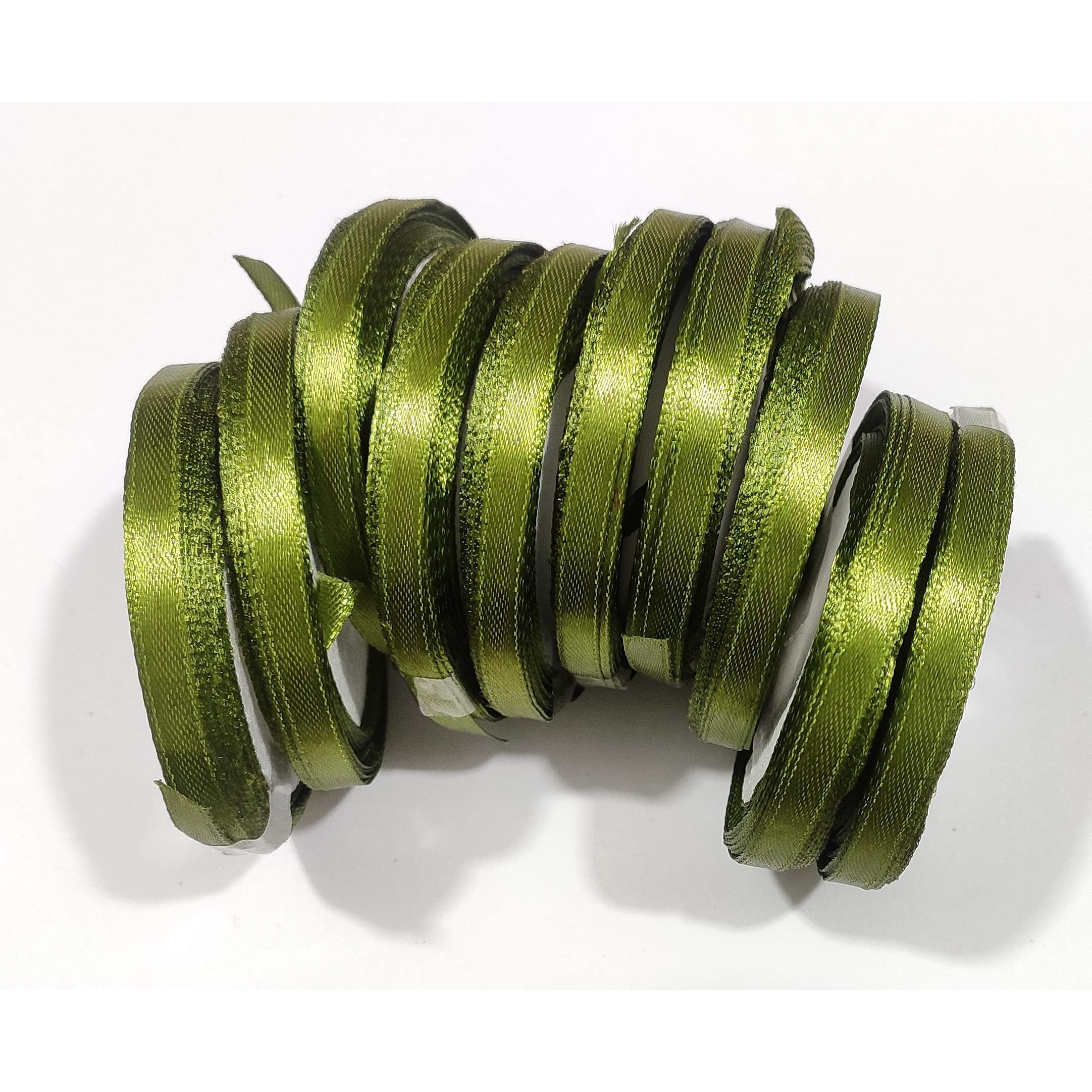 Omx Size 0.25 Inch (6.3Mm), Craft Satin Ribbon For Decoration, Gift Wrapping, And Other Multi-Purpose Use (Olive Green, Total 85 Mtr -10 Rolls - 8.5 Mtr In 1 Roll)