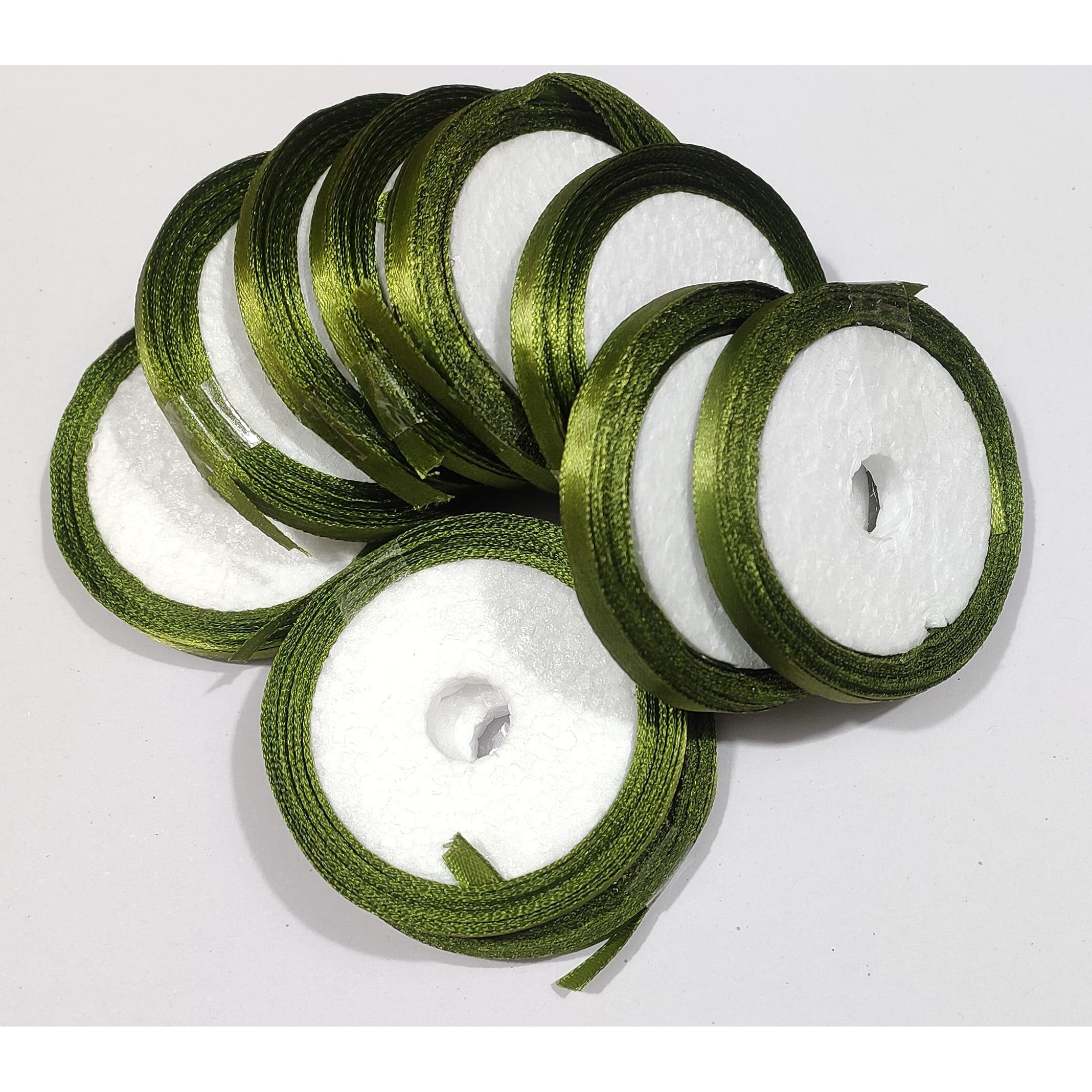 Omx Size 0.25 Inch (6.3Mm), Craft Satin Ribbon For Decoration, Gift Wrapping, And Other Multi-Purpose Use (Olive Green, Total 85 Mtr -10 Rolls - 8.5 Mtr In 1 Roll)
