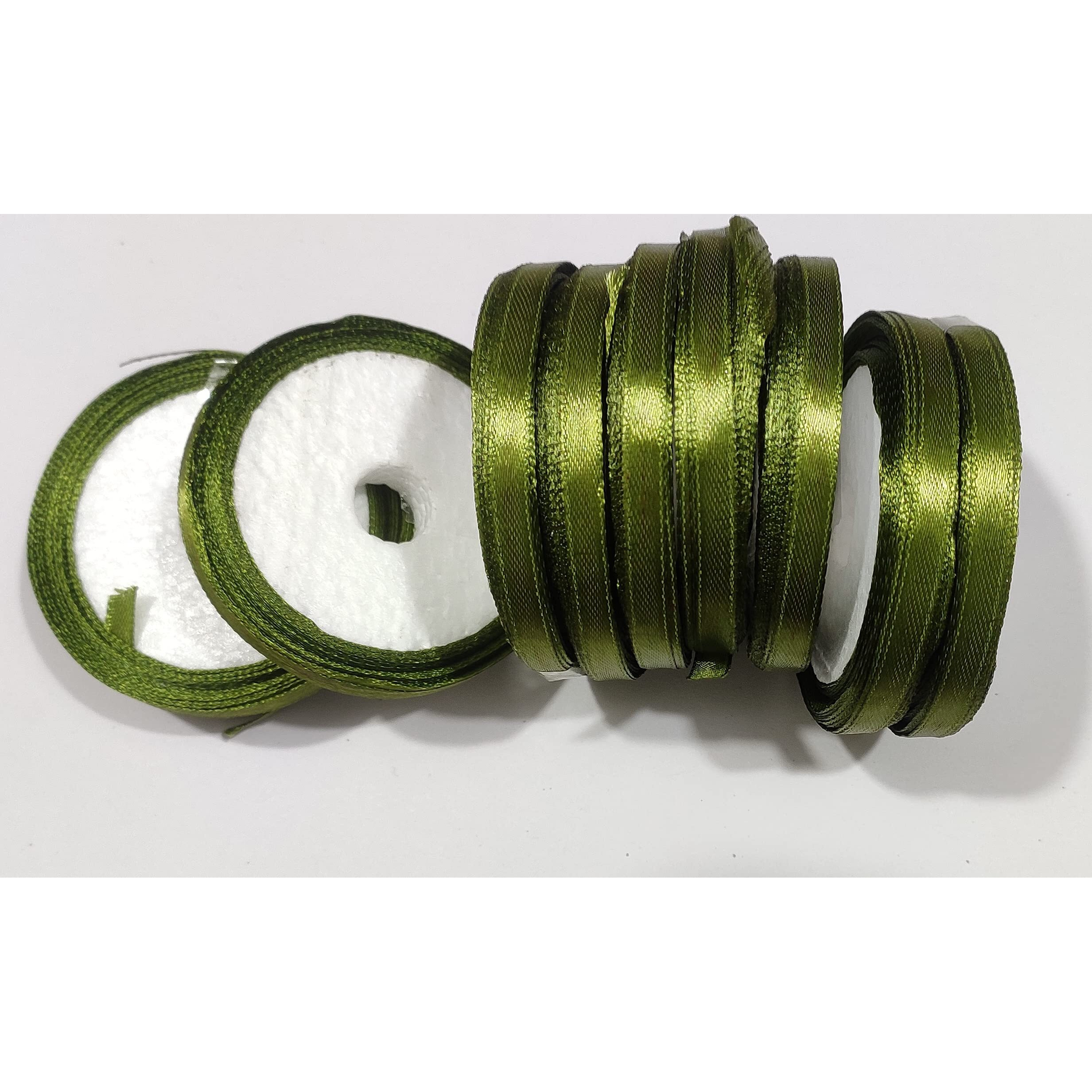 Omx Size 0.25 Inch (6.3Mm), Craft Satin Ribbon For Decoration, Gift Wrapping, And Other Multi-Purpose Use (Olive Green, Total 85 Mtr -10 Rolls - 8.5 Mtr In 1 Roll)
