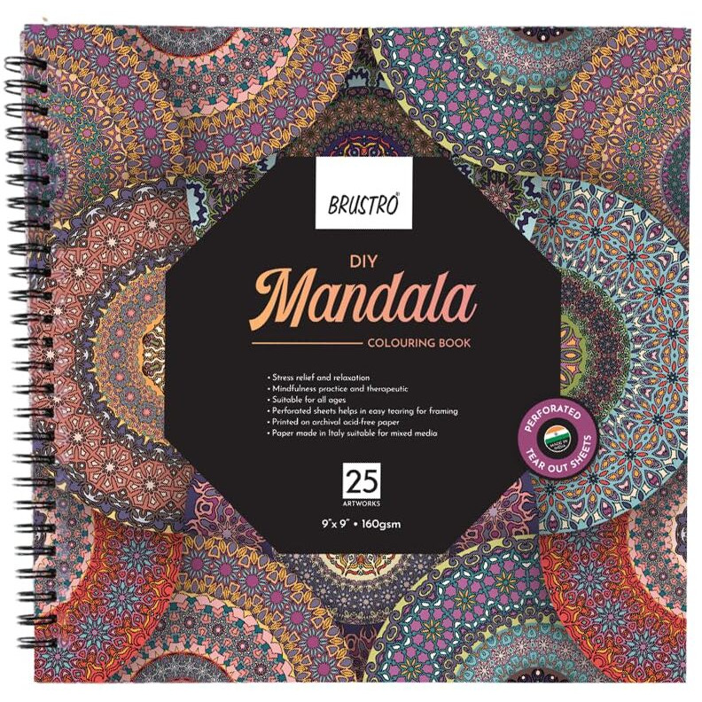 Brustro Diy Mandala Colouring Book 9&quotX9" 160 Gsm 25 Perforated Sheets