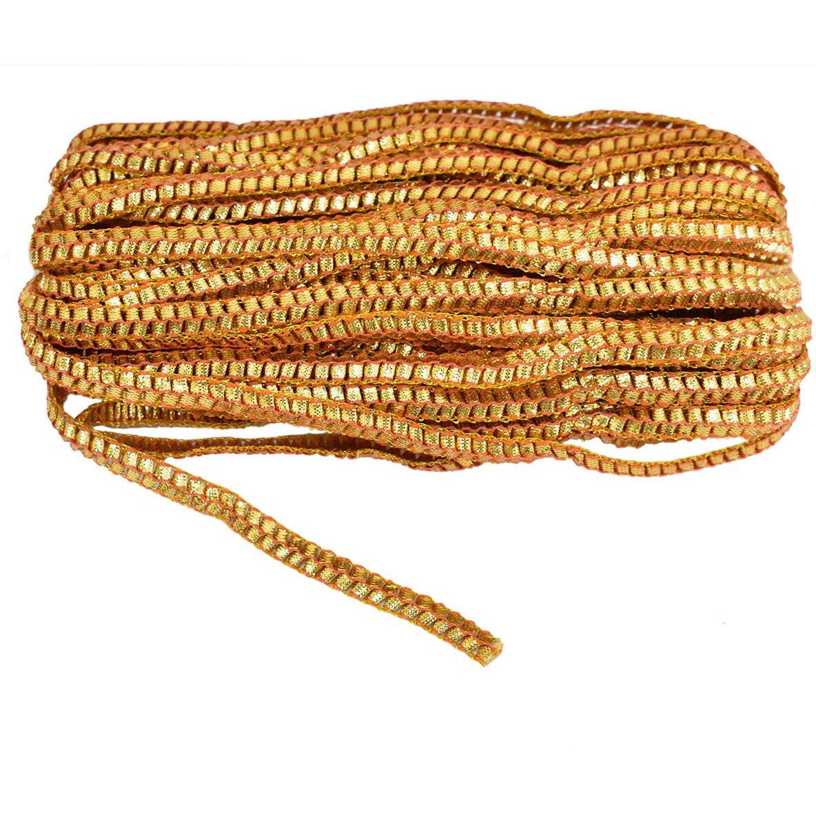 Embroiderymaterial Crinkled Gota Lace Trim Borders For Embellishment, Craft And Decoration 1 Roll (Golden, 8Mm, 17 Meters)