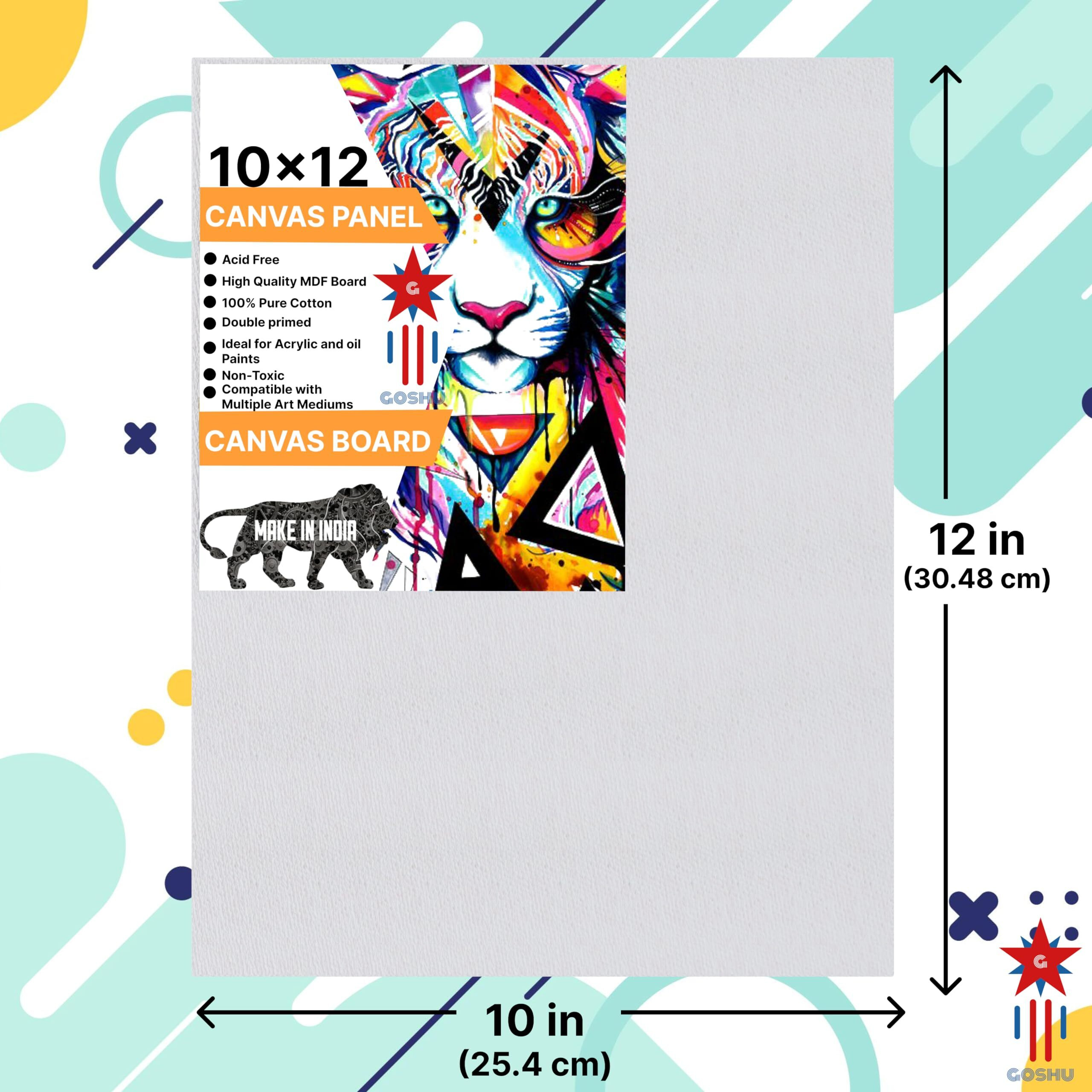 Goshu Triple Gesso Primed Surface With Mdf Backing 10X12 Inches Canvas Board/Panel With 100% Cotton Sourced From Bharat For Oil, Acrylic & Watercolor Painting (Pack Of 5, 10X12 Inches)