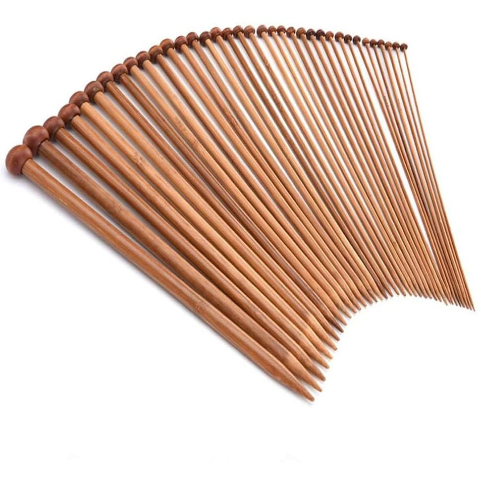 Palshiv 36Pcs 18 Size Wood Knitting Needle Set 35Cm Small To Large 2-10Mm, Sturdy Round Blunt Yarn Knitting Needles Tool Kit