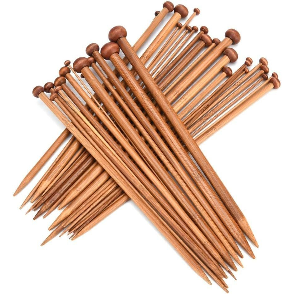 Palshiv 36Pcs 18 Size Wood Knitting Needle Set 35Cm Small To Large 2-10Mm, Sturdy Round Blunt Yarn Knitting Needles Tool Kit