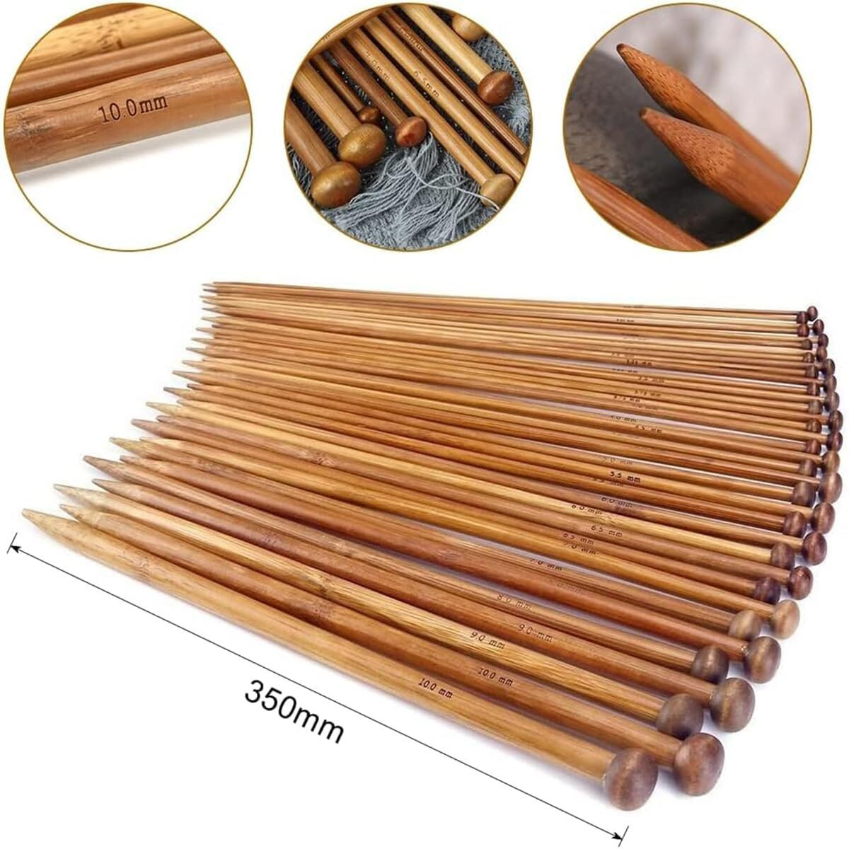 Palshiv 36Pcs 18 Size Wood Knitting Needle Set 35Cm Small To Large 2-10Mm, Sturdy Round Blunt Yarn Knitting Needles Tool Kit