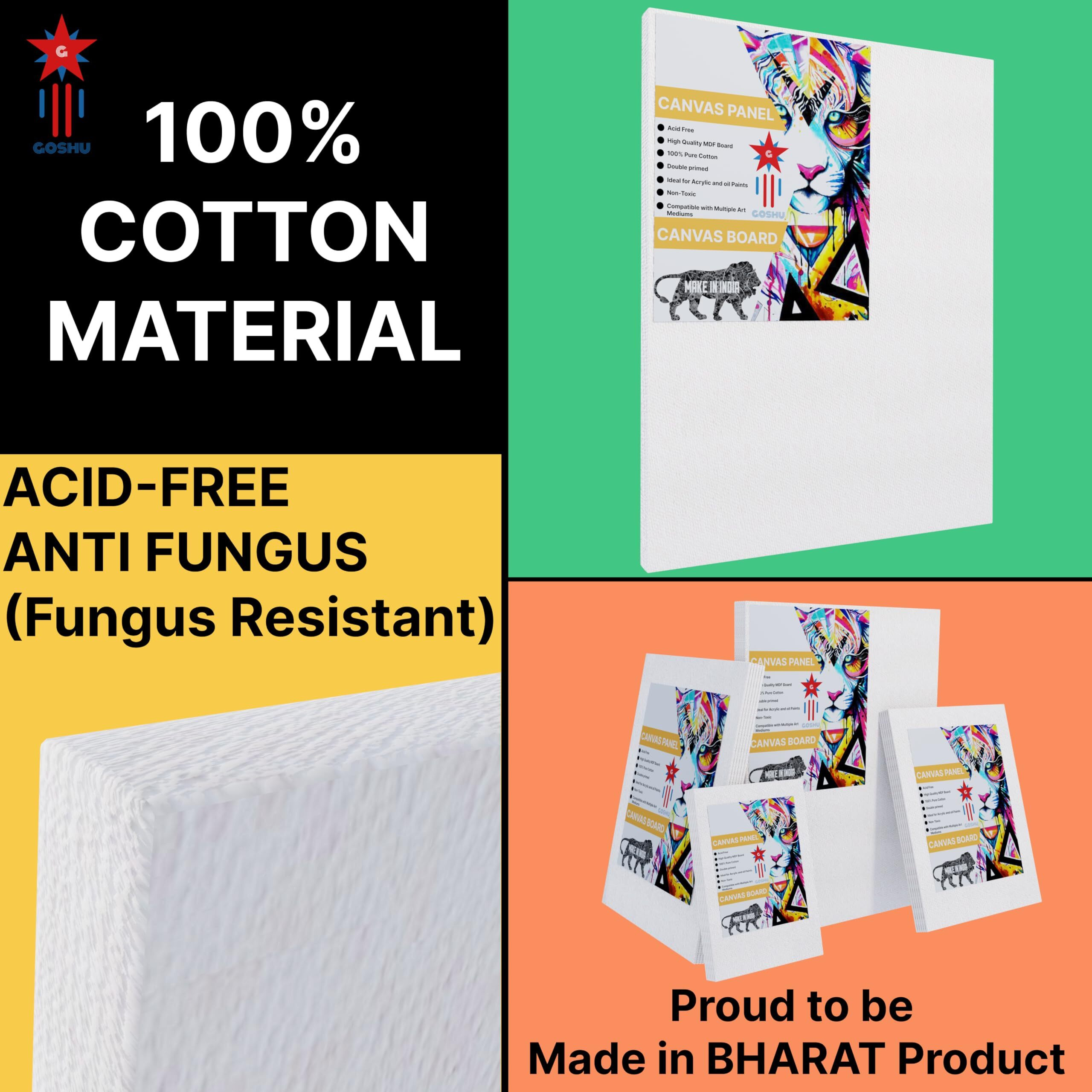 Goshu Triple Gesso Primed Surface With Mdf Backing 12X18 Inches Canvas Board/Panel With 100% Cotton Sourced From Bharat For Oil, Acrylic & Watercolor Painting (Pack Of 3, 12X18 Inches)
