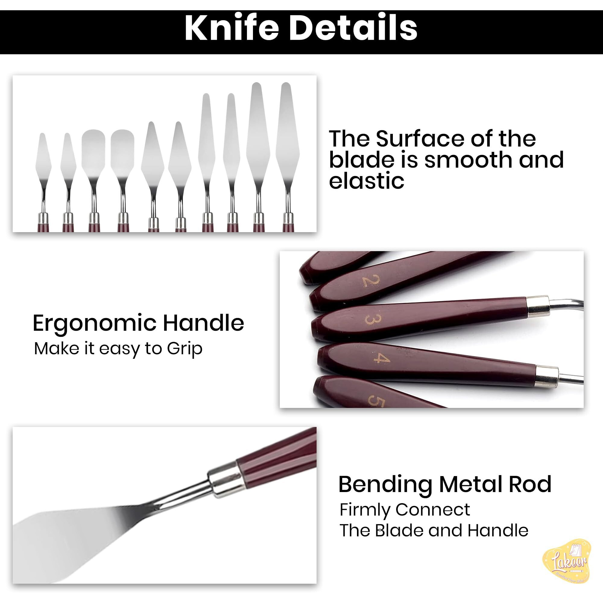 Lakeer Palette Knife Set - 10 Pcs Stainless Steel With Wooden Handle, Ideal For Acrylic, Oil Painting, And Mixed Media Art