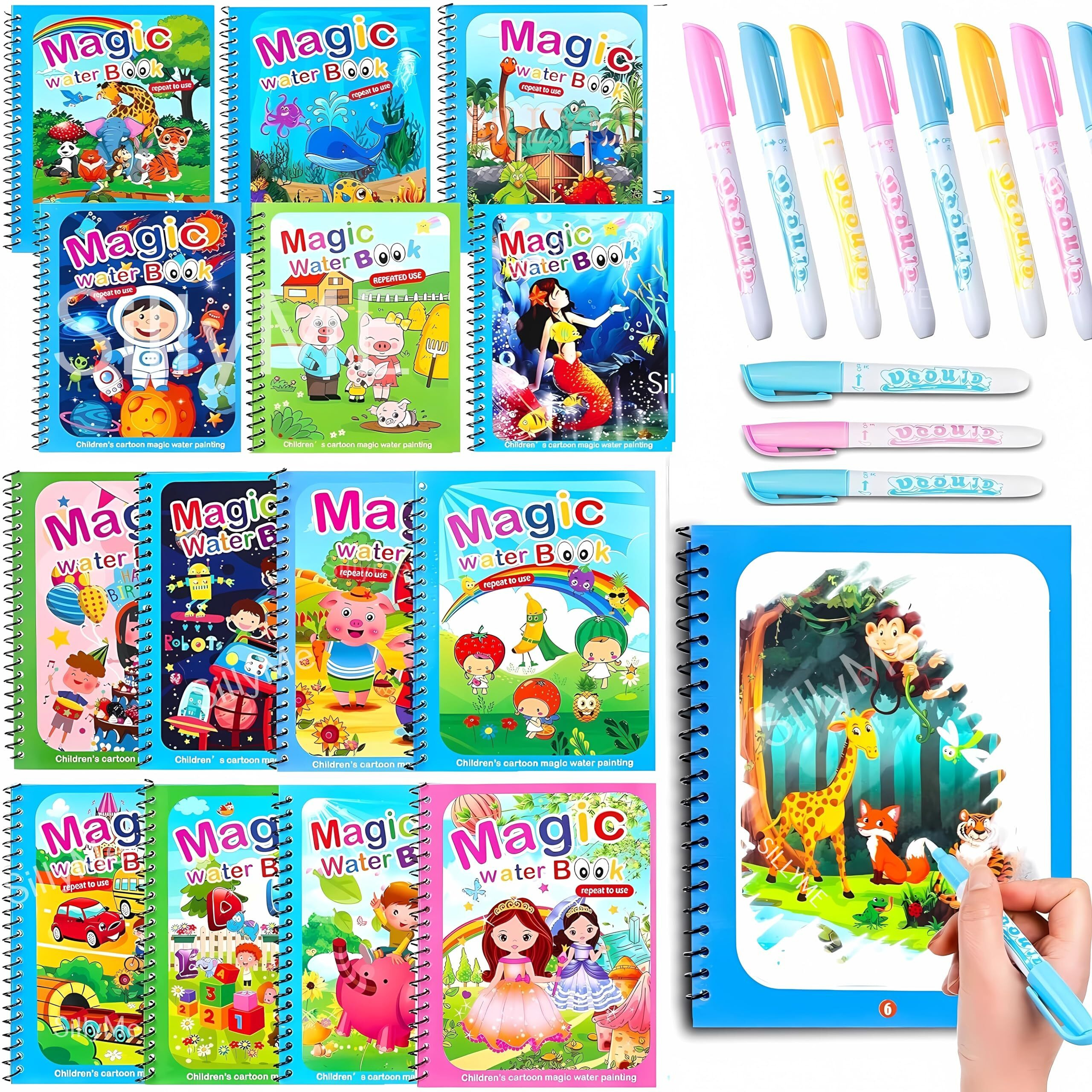 Sillyme 12Pcs Return Gifts Birthday Party For Kids - Magic Water Book For Kids - Water Painting Book - Coloring Drawing Painting Books Kit,Multicolor
