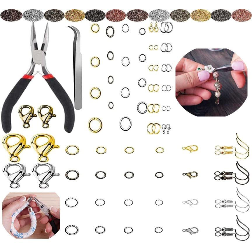 Diy Crafts 1000 Grm, Gold, 000 Pcs Open Jump 20 X Lobster 1X Plier 1X Tweezer Rings And Lobster Clasps Jewelry Findings Kit With Pliers For Jewelry Making (Choice In (1000 Grm, Gold)