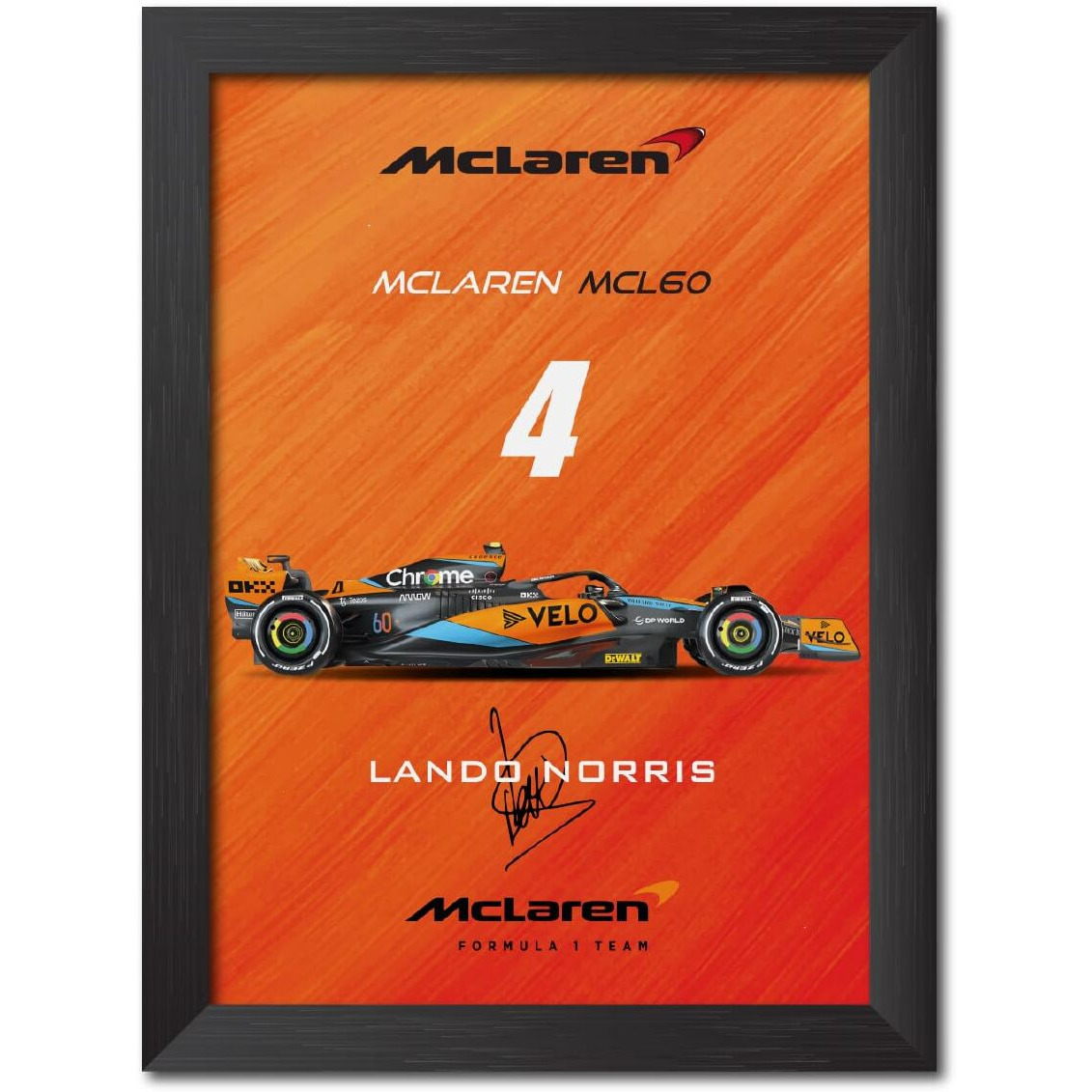 Tenorarts Lando Norris Poster Frame Mclaren Mcl60 F1 Racing Car Formula One Photo Framed Painting With Matt Finish Black Texture (12 Inches X 9Inches)