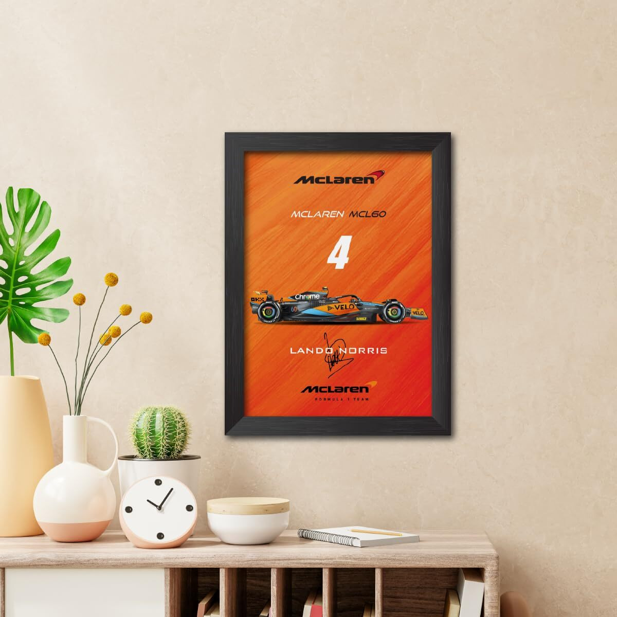 Tenorarts Lando Norris Poster Frame Mclaren Mcl60 F1 Racing Car Formula One Photo Framed Painting With Matt Finish Black Texture (12 Inches X 9Inches)
