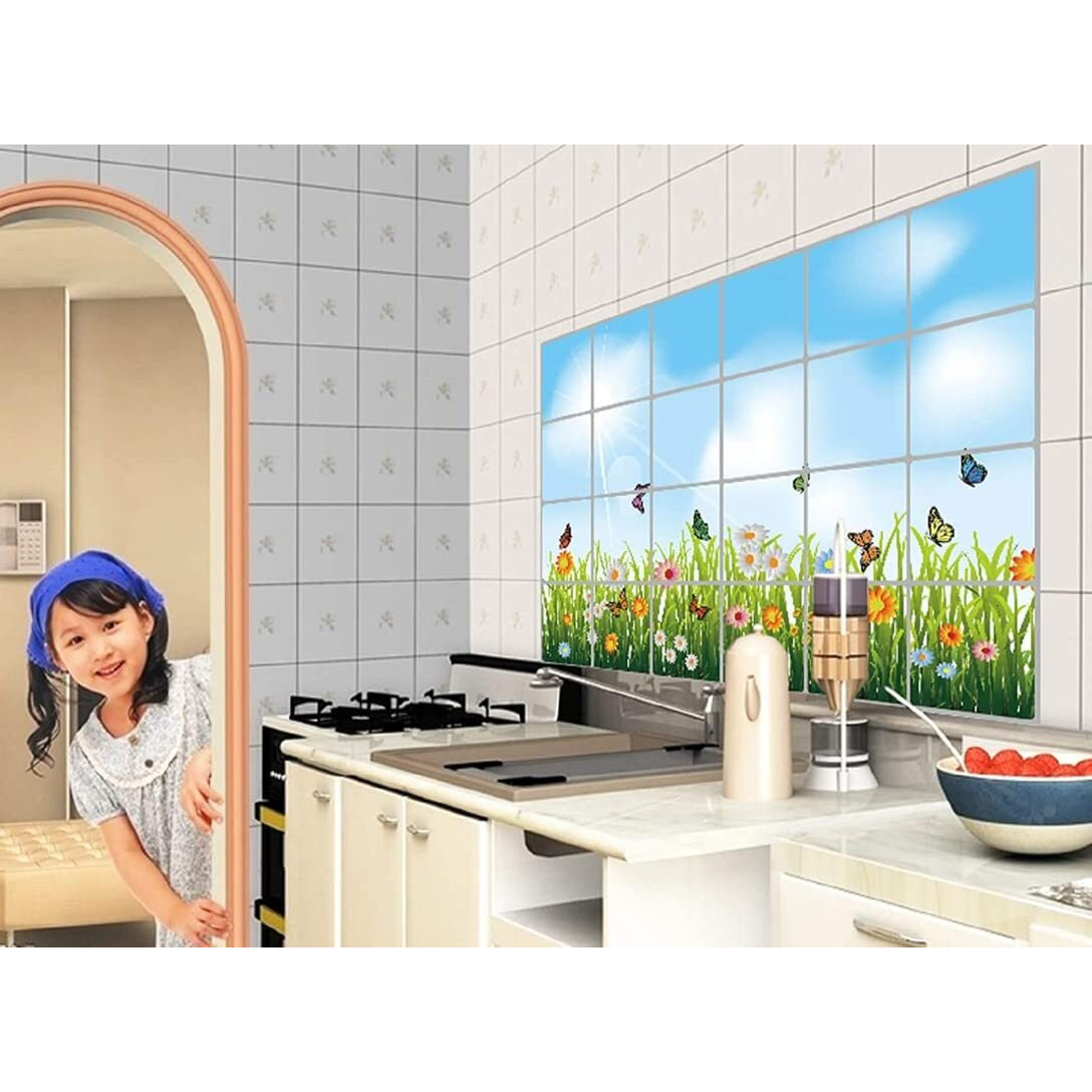 Indian Royals Multi Green Leafs And Butterfly Wall Tiles Stickers Waterproof, Kitchen Stickers For Wall, Wall Sticker For Kitchen, Kitchen Sticker, Kitchen Tiles Wall Stickers (60 Cm X 90 Cm)
