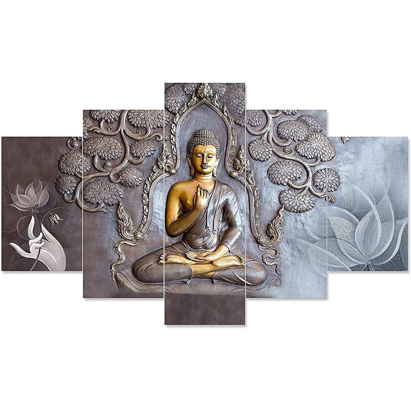 Perpetual Buddha 3D Scenery Wall Painting Set Of 5| Painting For Wall Decoration | Large Framed Wall Decor For Living Room, Office (75 X 43 Cm) K4D - Wood