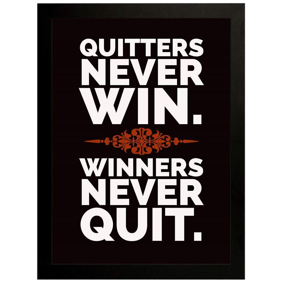 Interio Crafts Home Decor Synthetic Wood Motivational Quote Quitters Never Win Poster Frames(Synthetic Wood,Black,Frame Size 13&quotX10" Inches)