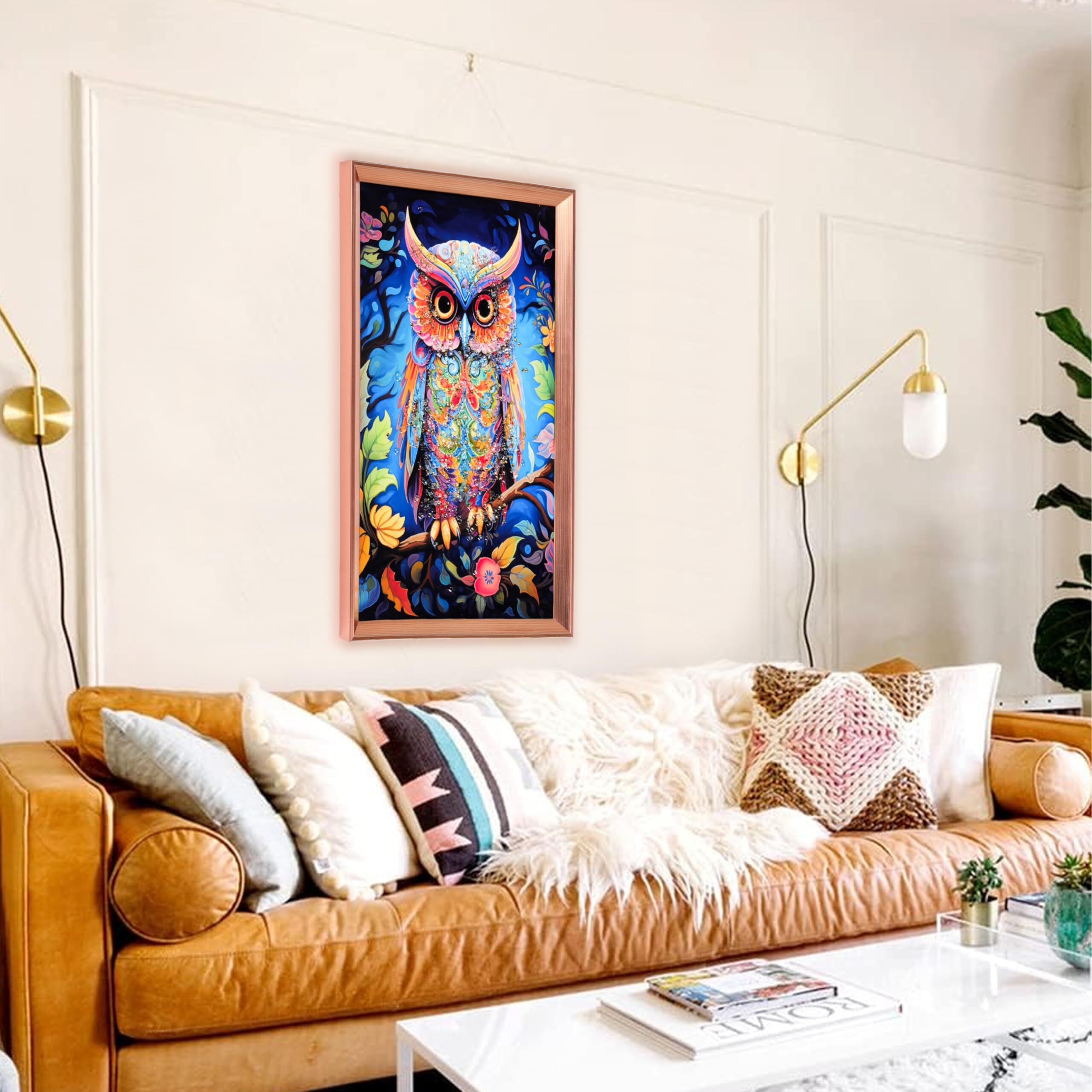 Home Elements Floral Wall Owl Design Painting For Bedroom Living Room Wall Decoration Abstract Elegant Golden Flower Floating Frame Wall Paintings For Home And Office Dcor Size  30X50Cm