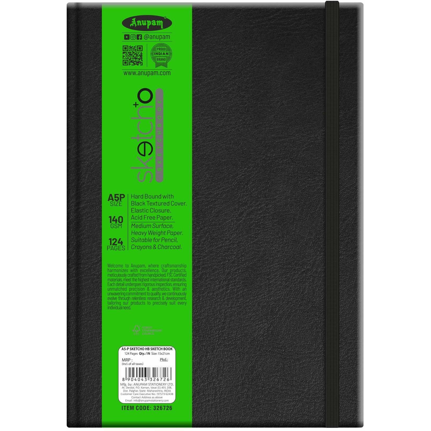 Anupam Sketcho Sketchbook Hardbound, Portrait Opening 140 Gsm Acid Free Natural Shade Paper (A5 Size 128 Pages)