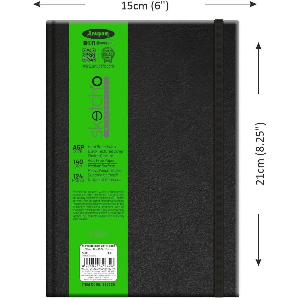 Anupam Sketcho Sketchbook Hardbound, Portrait Opening 140 Gsm Acid Free Natural Shade Paper (A5 Size 128 Pages)
