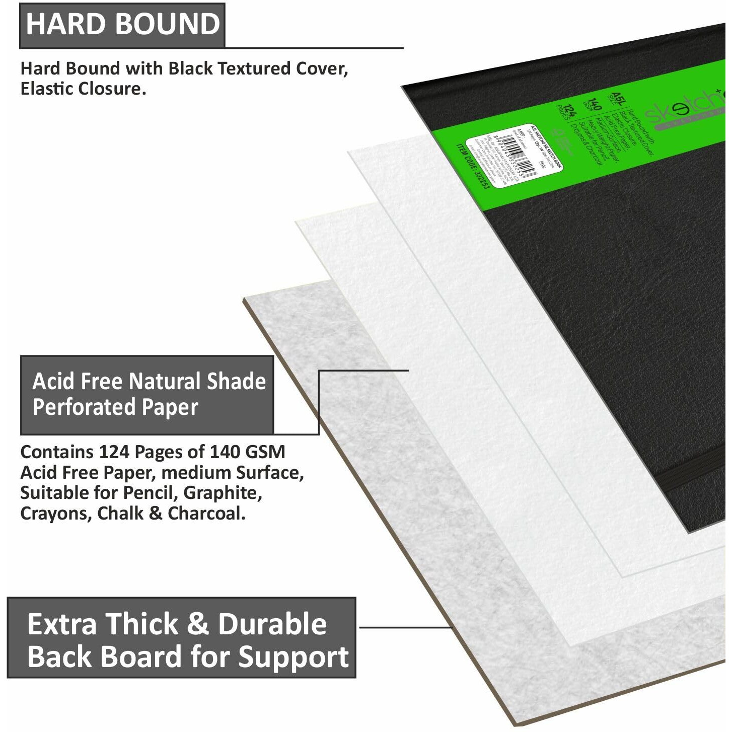 Anupam Sketcho Sketchbook Hardbound, Portrait Opening 140 Gsm Acid Free Natural Shade Paper (A5 Size 128 Pages)