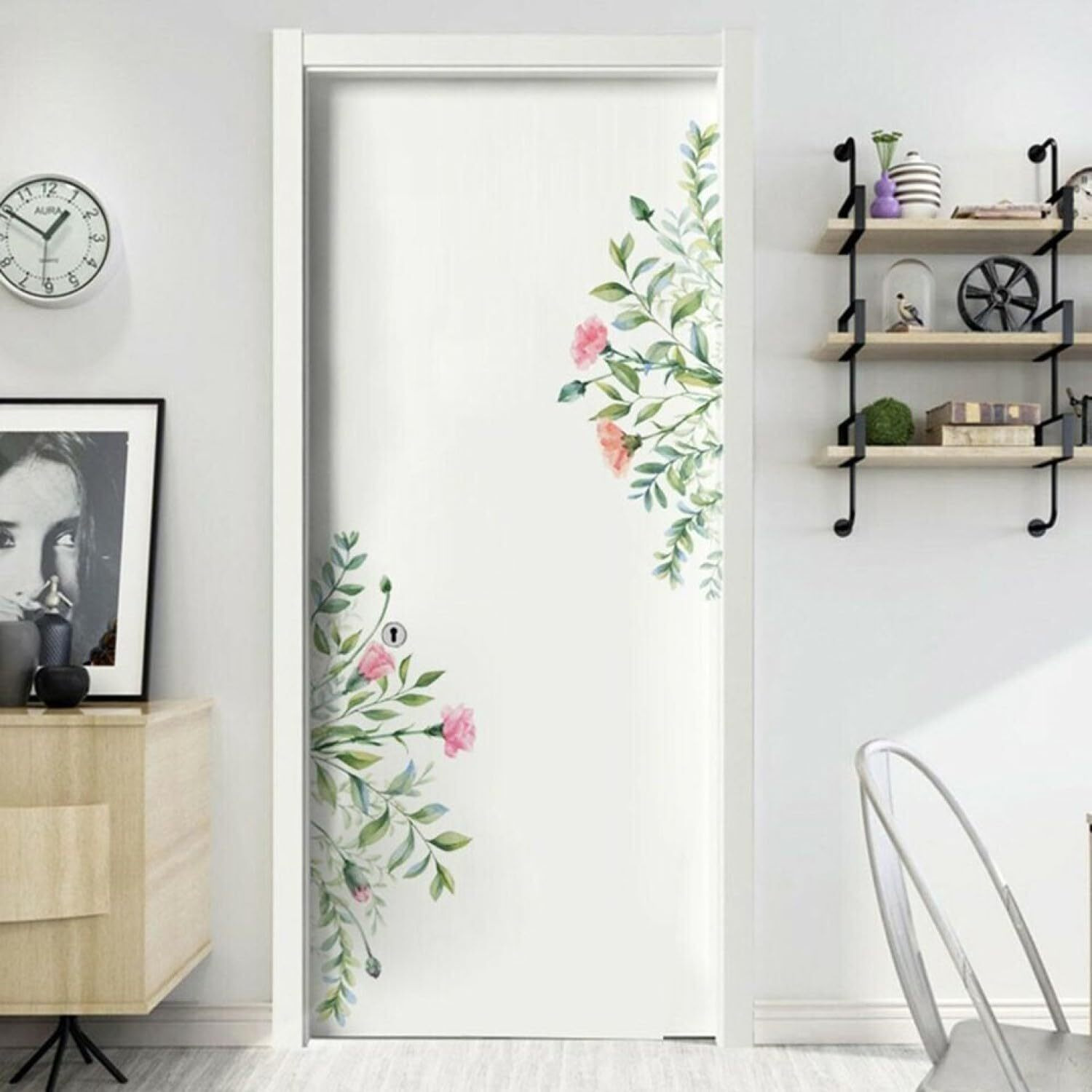 Jaamso Royals Green Leaves With Pink Flower Side Border Pvc Vinyl Self Adhesive Peel And Stick Decorative Wall Sticker For Wall Decor And Home Decor (60Cm X 30Cm)
